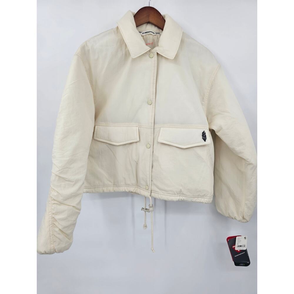 FP Movement Women's XS Off The Bleachers Coaches Jacket In Sea Salt NWT- Flawed